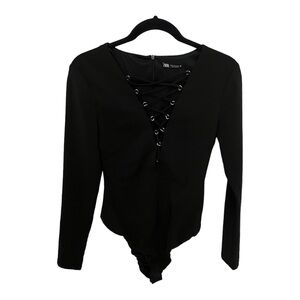 Zara Black Lace-Up Bodysuit